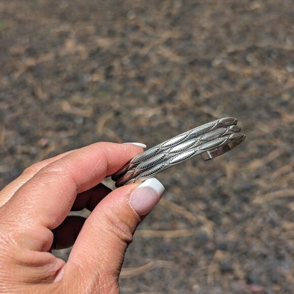 Navajo‎ Bracelet Sterling Silver 3-Stacked Look Design Jewelry Sz 6.5*** - Picture 10 of 10